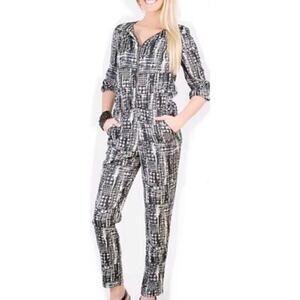 W118 by Walter Baker Inked Houndstooth Peavey Jumpsuit Black White Sz Small